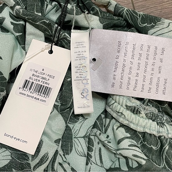 BOUND BY BOND-EYE In The Loop 1 Piece Bathing Suit Silver Fern Floral Sz S NWT. - Picture 5 of 9